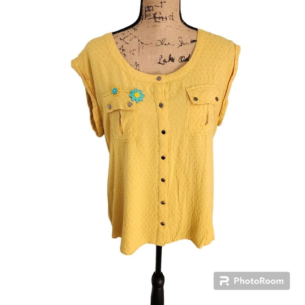Antilia‎ Femme Blouse Wmns XL Swiss Dot Quirky Artsy Hippie Wacky Floral Bright